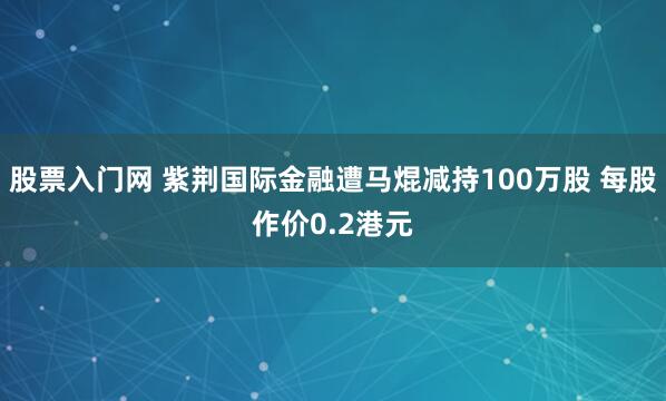 股票入门网 紫荆国际金融遭马焜减持100万股 每股作价0.2港元